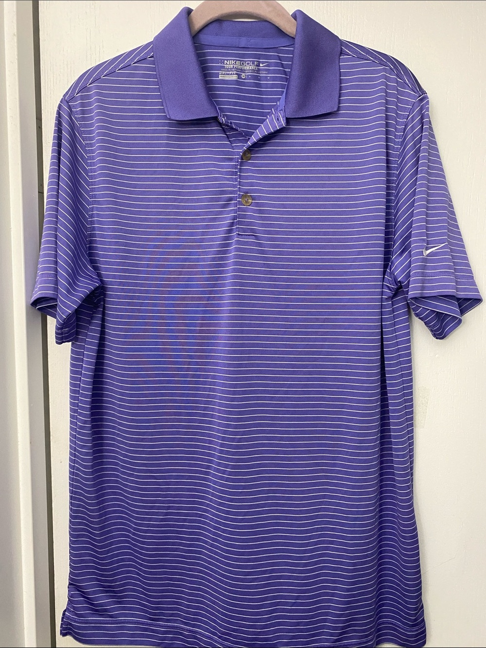 Nike Golf Dri-Fit S/S Purple Striped Men’s Golf Polo Size M Chest 41”
